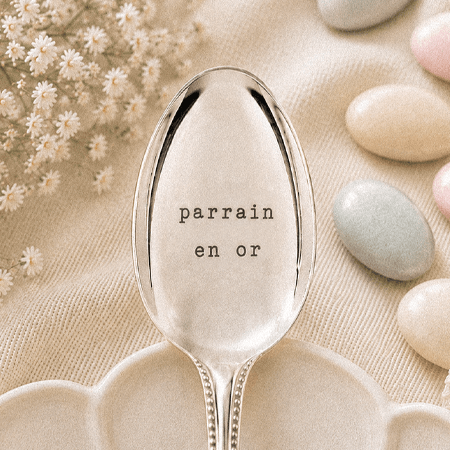 cadeau baptême cuillère argentée parrain en or